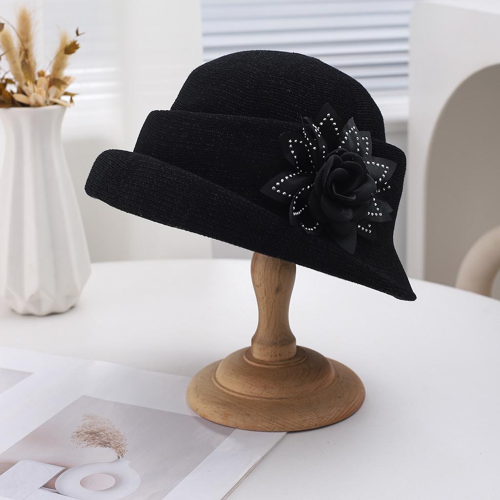 Elegant French Lace Flower Straw Hat Breathable Knitted Sun Hat With Fresh Rolled Edge Bud Top Hat For Women