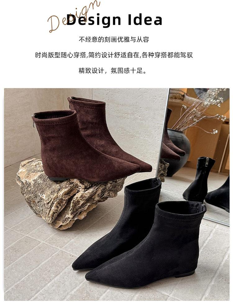 Korean Version of Retro Versatile Pointed Low-heeled Short Boots Women's 2025 Autumn and Winter New Suede Women's Boots Rear Zipper Thin Boots