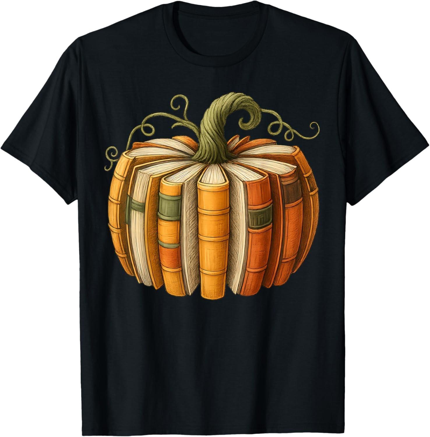 Fall Book Pumpkin Retro Reading Halloween Teacher T-Shirt Mens Womens Tees Top unisex T-Shirt Mens Womens Tees Top 4XL