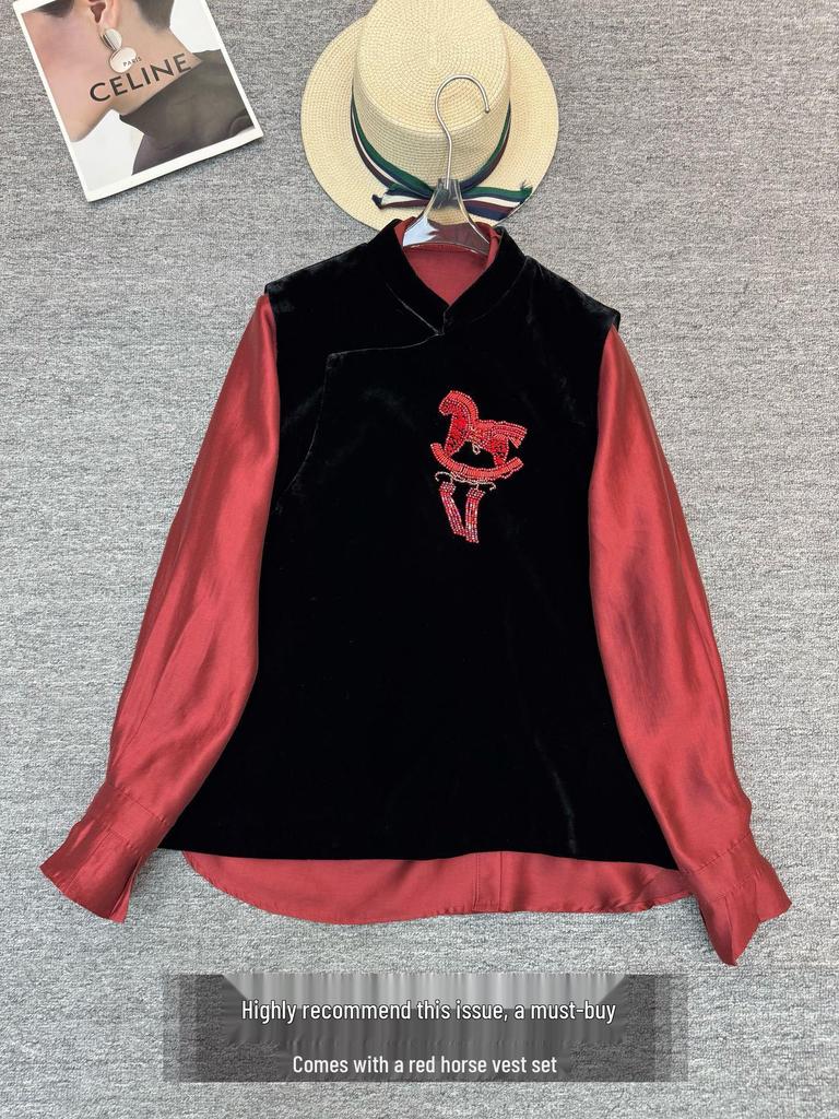 Elegant Silk Brocade Ruffle Collar Blouse for Women - Spring 2026 Arrival