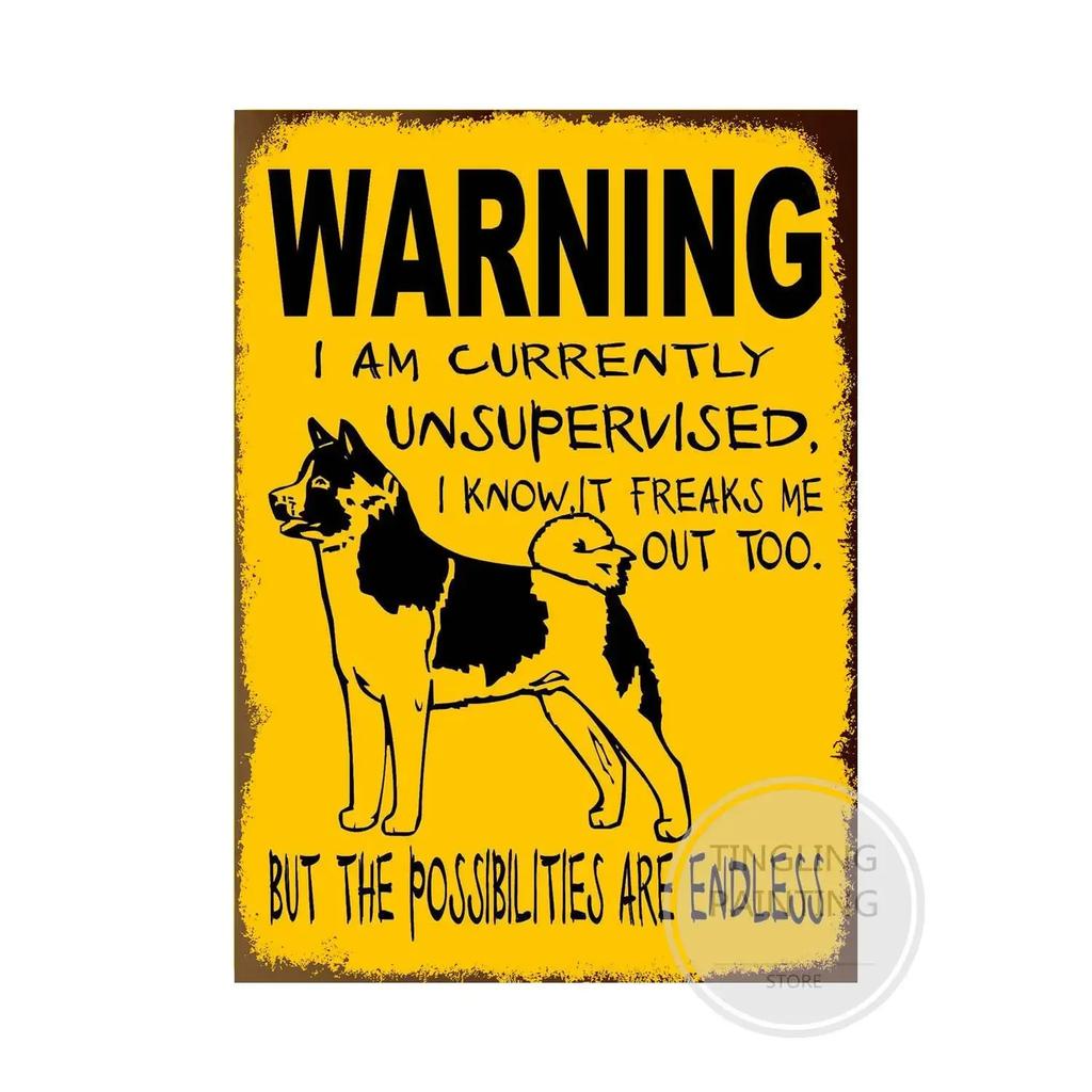 1pc Warning Dog Metal Tin Signs Vintage Poster Beware Of Dog Retro Sign Wall Stickers For Garden Family House Door Decoration