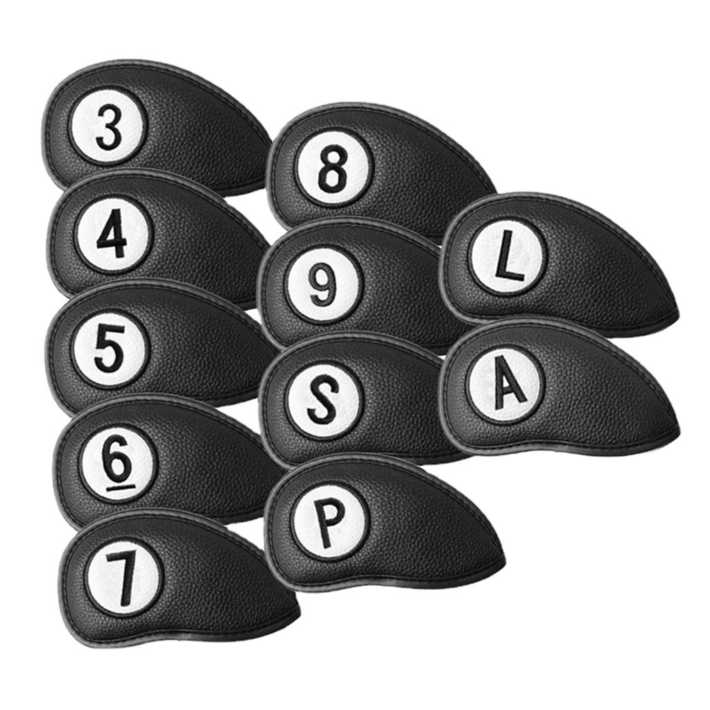 11Pcs Golf Head Covers, Thick Synthetic PU Leathers Golf Iron Head Covers with Big Number for Long Neck Golf Club Head