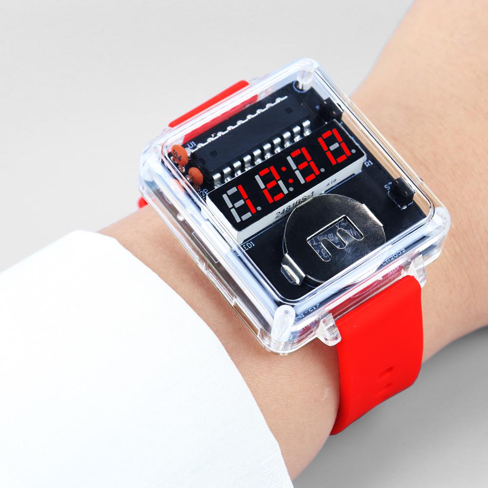 DIY LED Watch Kit: Electronic Assembly with Transparent Microcomputer Digital Display