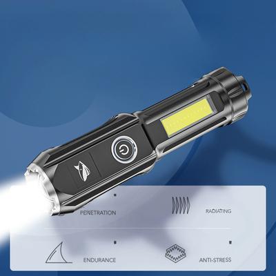 ABS Strong Light Flashlight Outdoor Portable Telescopic Focusing Flashlight COB with Side Lights Dual Light Source Flashlight