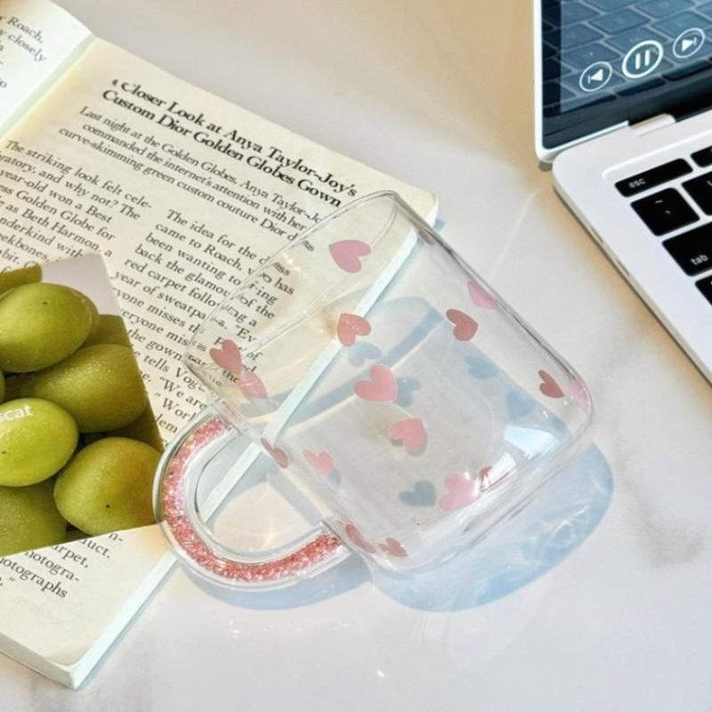 Love Glass Mug With Diamond Handle, High-Value Drinking Cup, Milk Coffee Cup For Girls