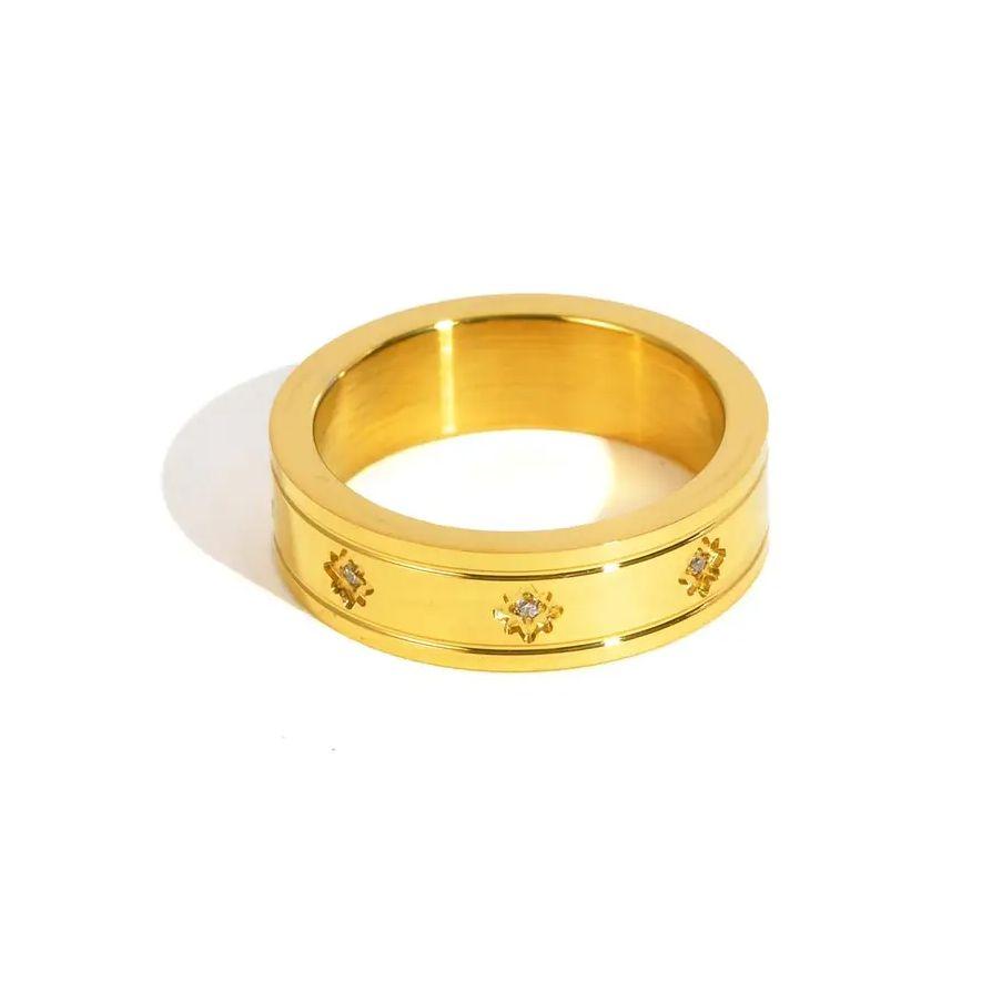 Dainty Cubic Zircon Eight-point Star Ring for Women,Stainless Steel Gold Plated Rings,Classic Engagement Jewelry Gift