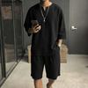 Zweiteilige Sommer-Sets für Herren: V-Ausschnitt Kurzarm-Oberteile und Shorts, Oversized