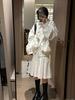 Women's Blue & White Plaid Drawstring Jacket & Pleated Skirt Two-Piece Set for Early Spring