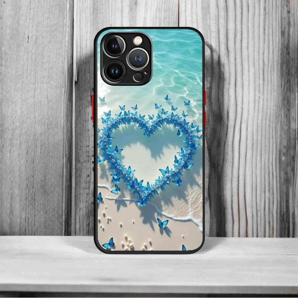 Blue Butterfly Ocean Waves Shockproof Matte Phone Case For IPhone 16 15 14 13 12 11 Pro Max X XR XS MAX Mini