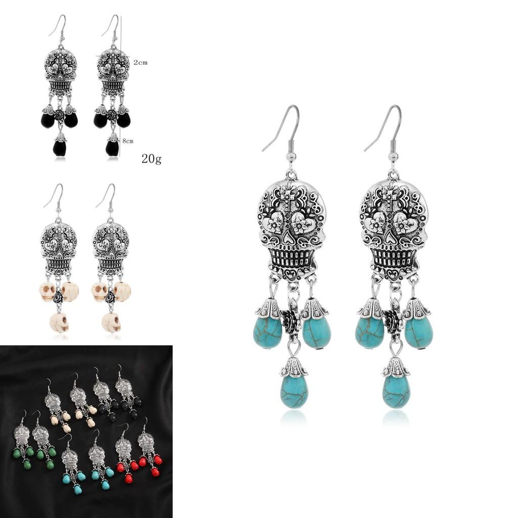 Punk Skull Pendant Earrings In Alloy With Water Drop Design For Gothic Fashion