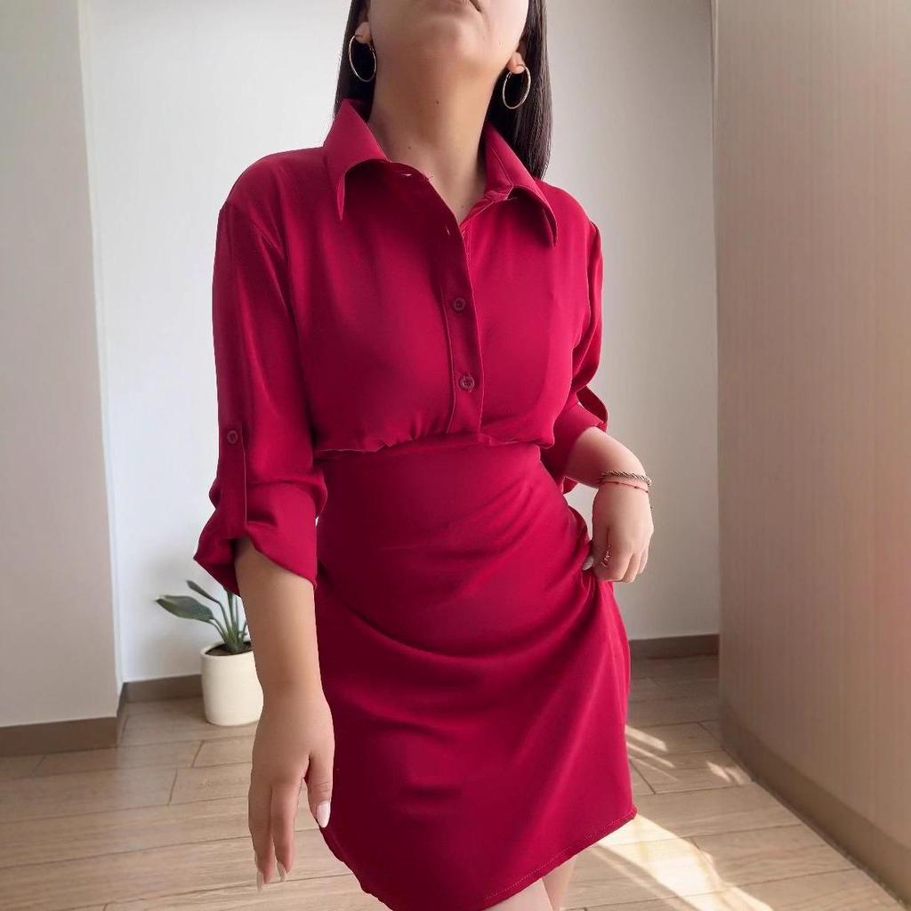 European & American Women's Fashion: 2025 Autumn New Shirt Collar Long Sleeve Waist-Cinching Hip-Hugging Short Skirt