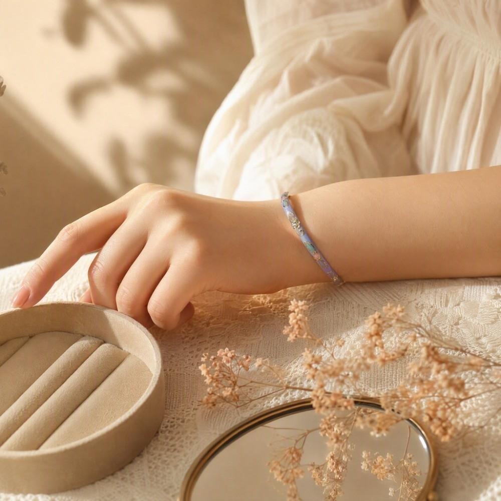Thin Chinese Flower Bangle Colorful Women's Hand Bracelet Vintage Cloisonne Bangle Handicraft