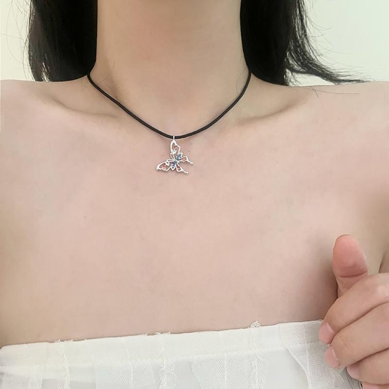 Sophisticated Alloy Butterfly Necklace Stylish Pull String Neckchain Adjustable Rope Chain Choker Stylish Clavicle Chain