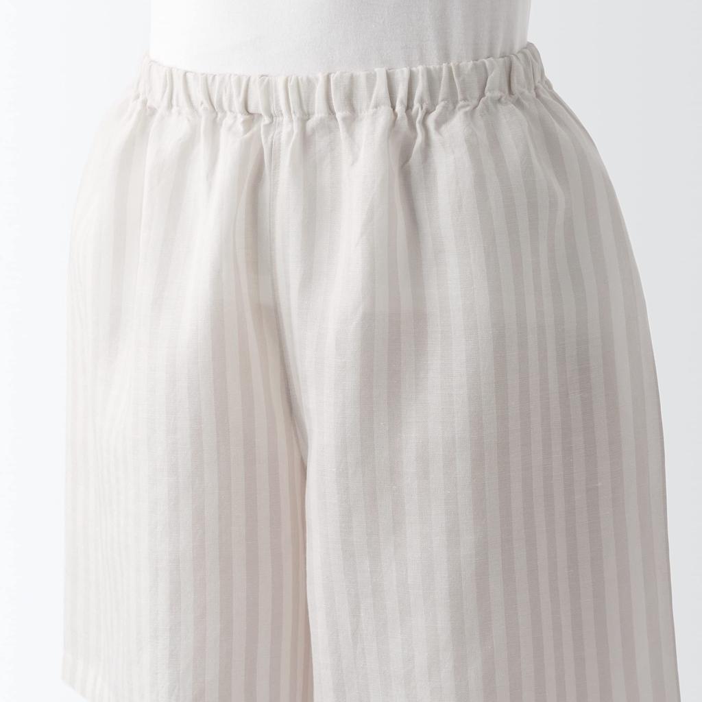 MUJI Natural Lyocell Linen Pajamas FDB06A3S Light Gray Stripe M Cool-to-the-touch Short-sleeve Women's