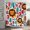 Playful Lion Forest: Whimsical Animal and Tree Pattern Shower Curtain for a Fun and Vibrant Bathroom Décor