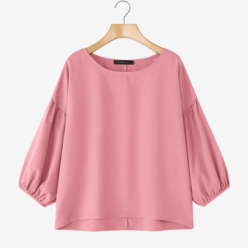 

ZANZEA Женская повседневная однотонная свободная блузка с круглым вырезом и рукавом 3/4 5XL