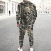 Men Purple Lace Background Skull Purple Rose Print Long Sleeve Sweatshirt And Jogger Pants Two Piece Outfit