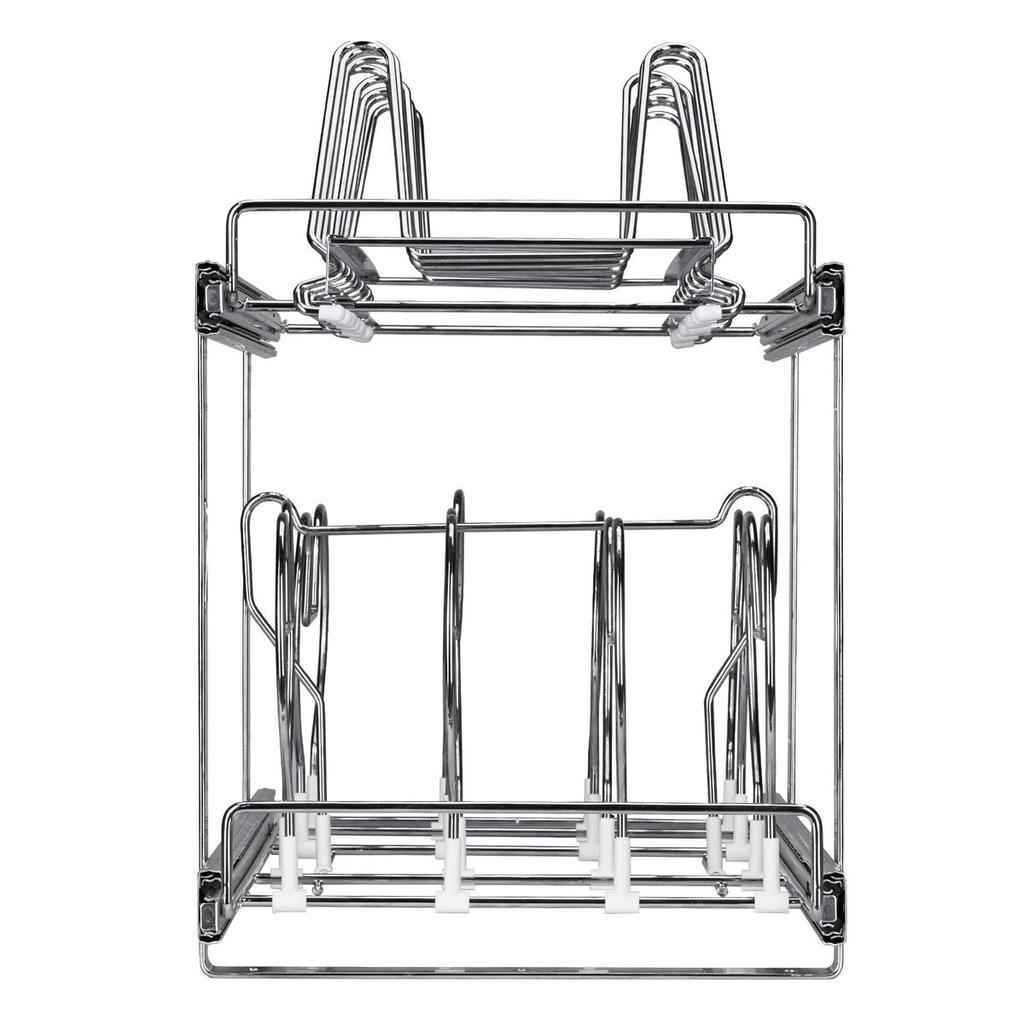 Pan and Pot Rack, 2-Tier Expandable Pull Out Under Cabinet Organizer, Cookie Sheet Baking Pans Tray Racks, Adjustable Wire Dividers, Steel Lid Holder