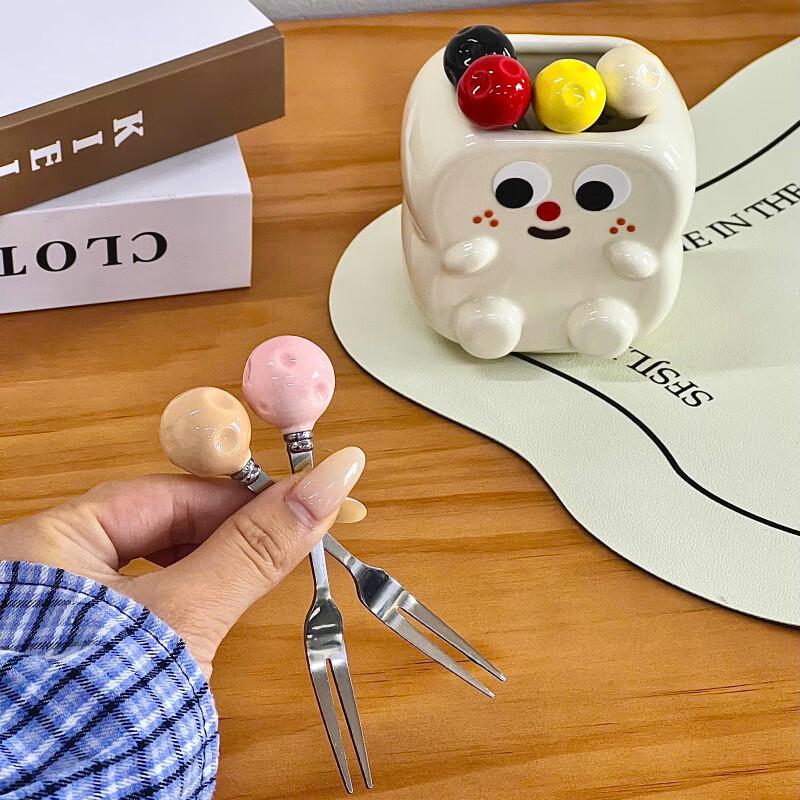 Ceramic Fruit Fork Holder with Picks