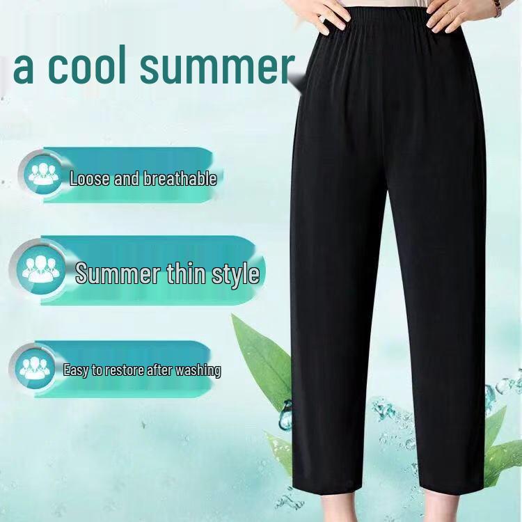 

Women s Mid-Aged & Elderly High-Waist Loose Cotton-Silk Straight-Leg Nine-Tenths Pants 5XL (155-165 lbs)