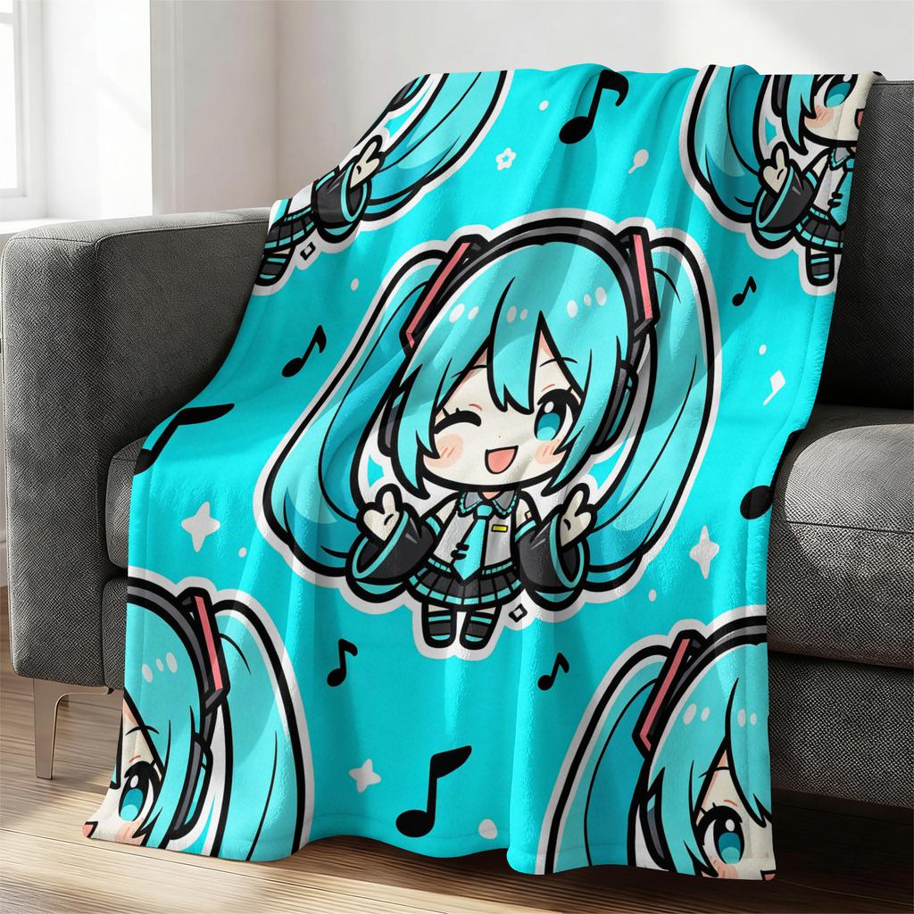 Hatsune Miku Rock Star Flannel Throw Blanket Gift for Anime Fan Summer Soft Nap Throw Sofa Blanket Bed Cover Travel Blanket