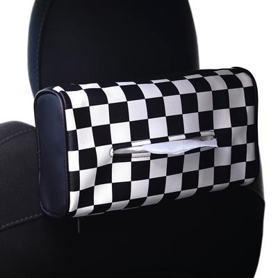 SKYBELL Tissue Case, Car, Mini Cooper, Bmw Mini Compatible, Accessories, Headrest, Hanging, Leather, Convenient Goods (Checker)