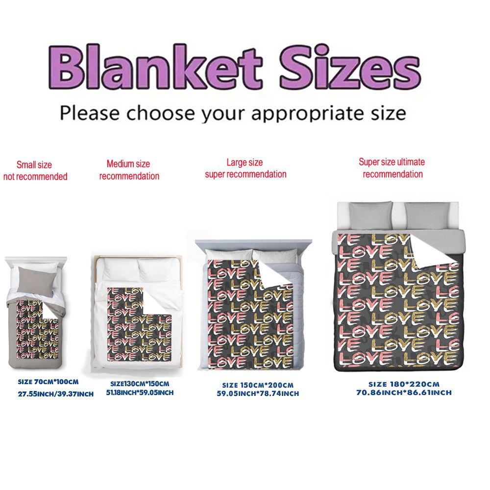 Love Print Flannel Throw Blanket Colorful Repeating Design Soft Cozy Fleece for Home Office Sofa and Car All Season Gift