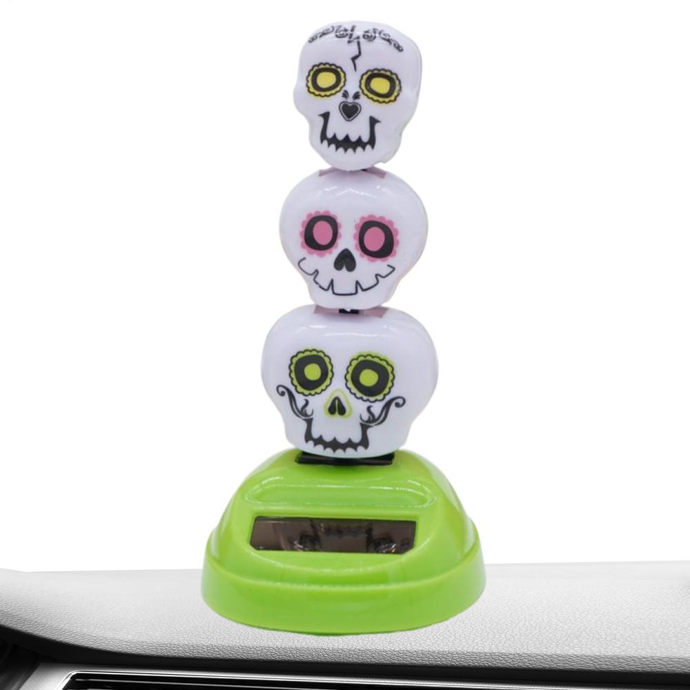 Solar Toys For Window Swinging 3 Skull Head Cute Figure Weather-resistant Car Interior Accessories Table Ornament For Indoor