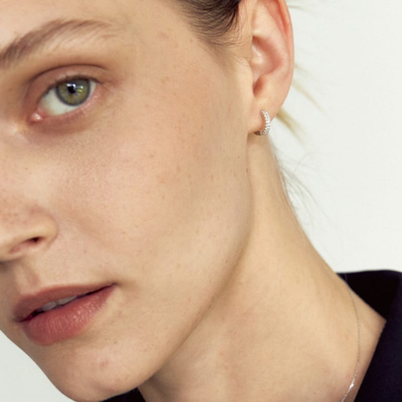 LUNNE 14k Double Pave Line One-Touch Ring Earrings (14k Gold) #LFE40