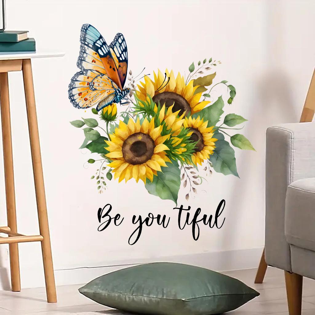 Sunflower and Butterfly PVC Fridge Decals, Self-Adhesive Wall Stickers for Living Room Bedroom Home Decoration
