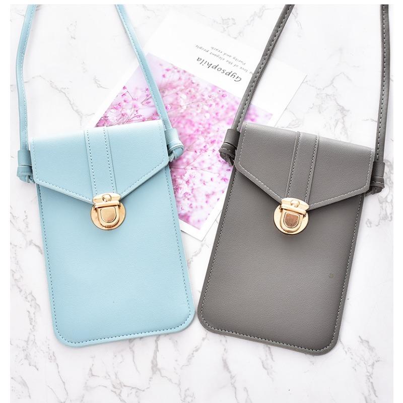 Ladies' Buckle Small Bag, Simple Vertical Style, Transparent, Touch Screen, One Shoulder Crossbody Student Phone Bag