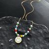 2022 Summer Colorful Beaded Smiley Silver Titanium Steel Non-Fading Choker Necklace