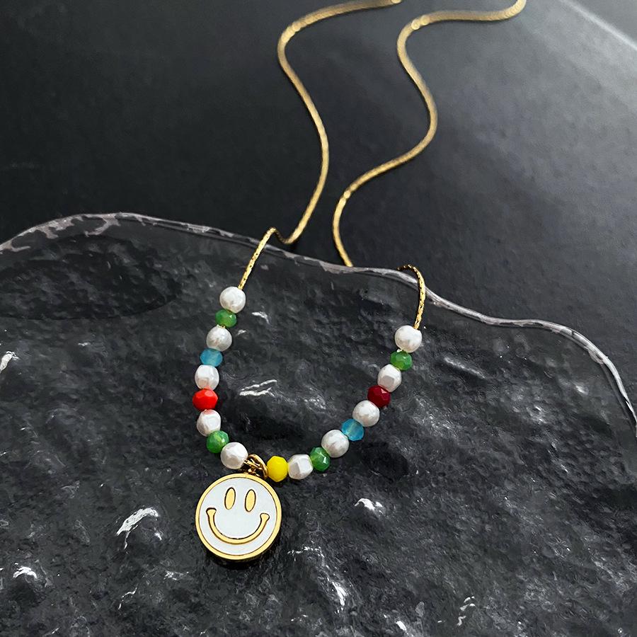 2022 Summer Colorful Beaded Smiley Silver Titanium Steel Non-Fading Choker Necklace
