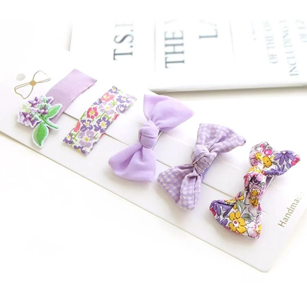 Purple Rock Flower Ribbon Hair Claw Clip 5-Piece Set Gift for 4-Year-Old Girl Accessory Set Children's Claw Clip Toddler Accessories