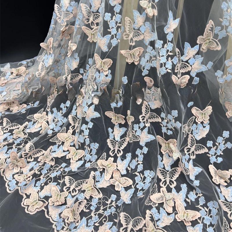 3D Hand-embroidered Cloth for Wedding Fabric Butterfly Embroidery Fabric DIY  for Dress Water-soluble Mesh Embroidery Lace