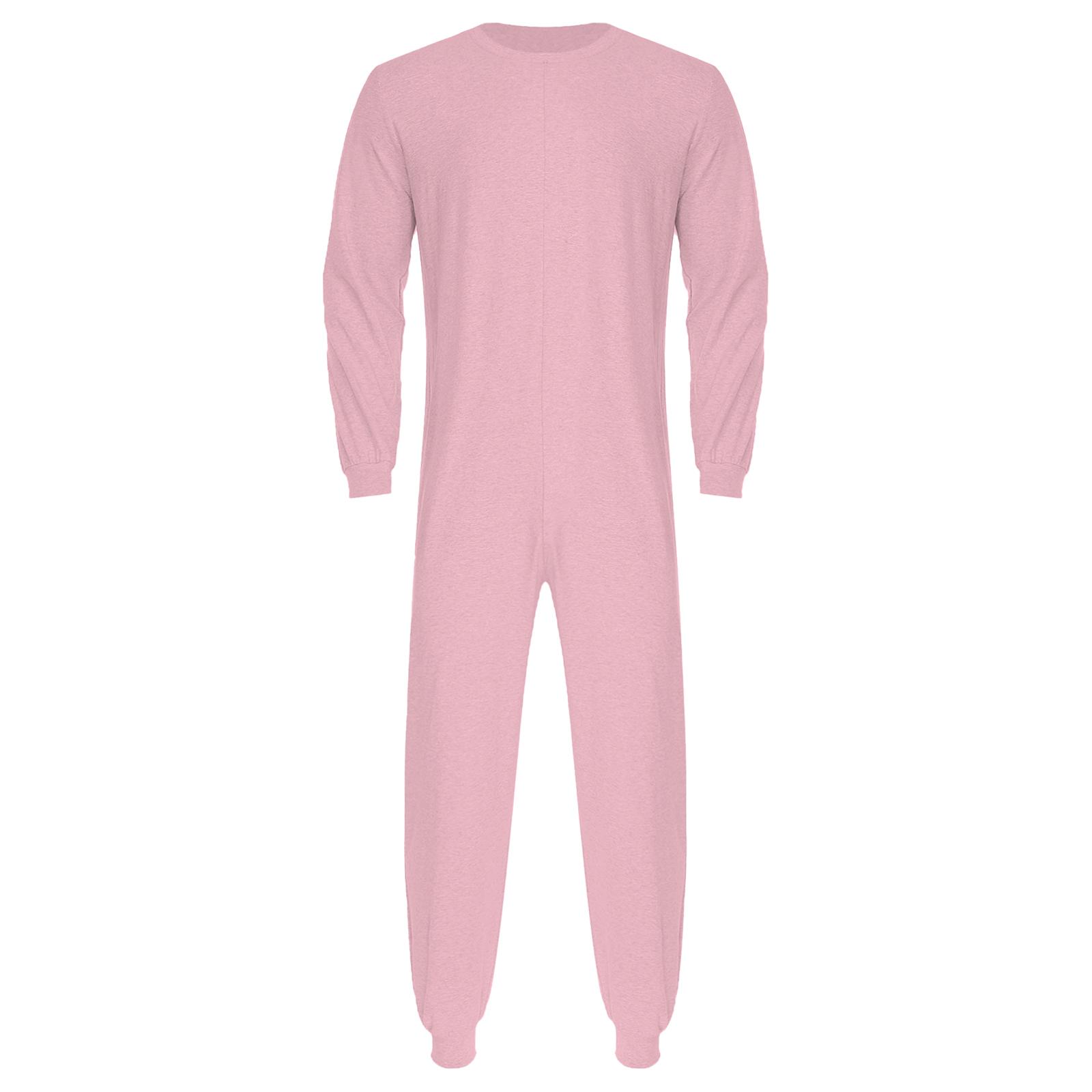 

Unisex Elderly Anti Strip Adaptive Jumpsuit Crew Neck Long Sleeve Back Zipper Long Pants One Piece Rompers XXL рожевий
