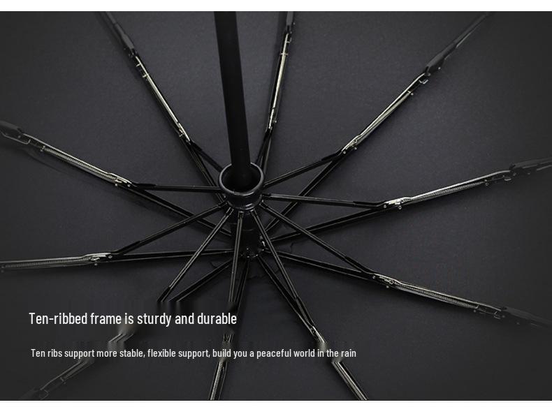 Automatic Three-Fold Sun & Rain Umbrella with Logo, Black Glue Sunscreen, and Ten Ribs