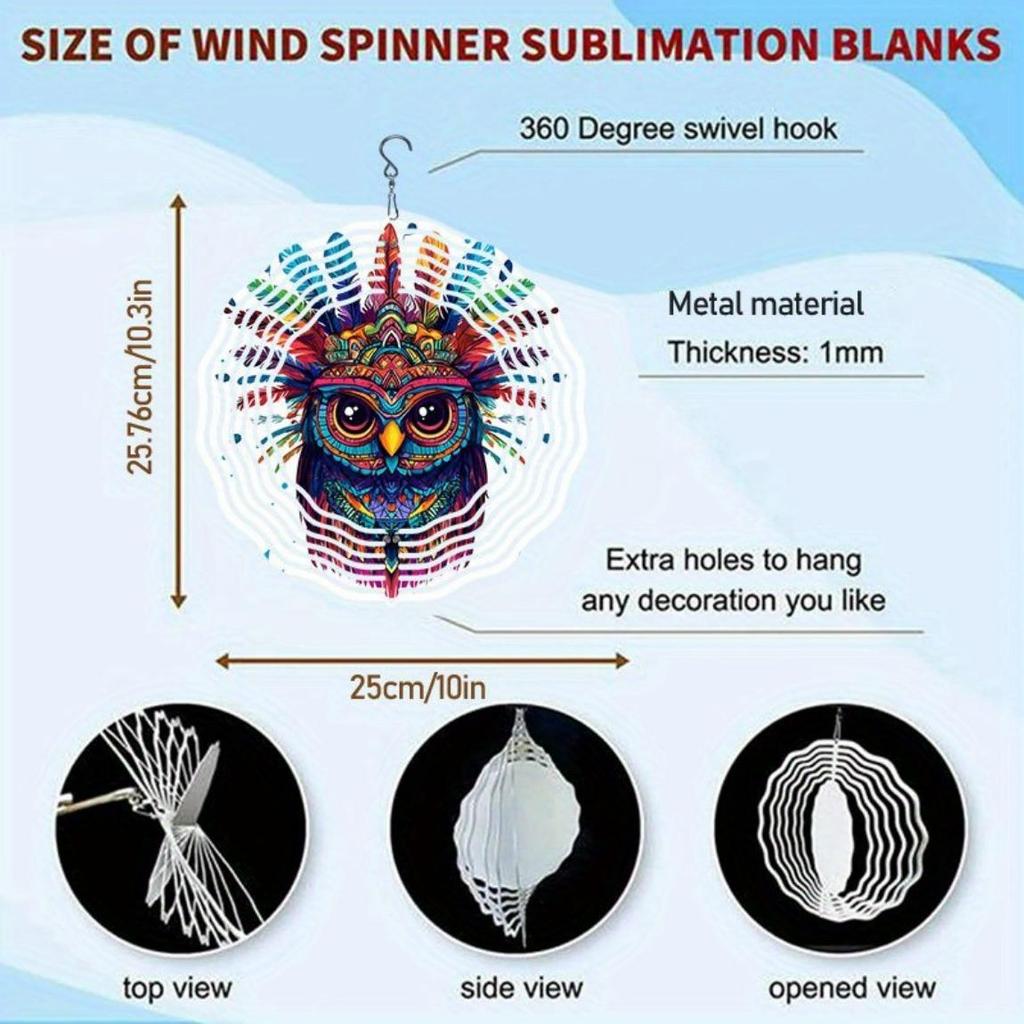 1pc 3D Metal Owl Wind Spinner Mandala Design Outdoor Garden Decor Hanging Ornament No Battery Needed for Patio Yard Home
