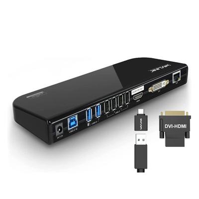 Wavlink USB 3.0 Universal Docking Station Dual Video Monitor Display with 2048x1152 Resolution DVI, HDMI, and VGA Ports, Gigabit Ethernet, Audio, and