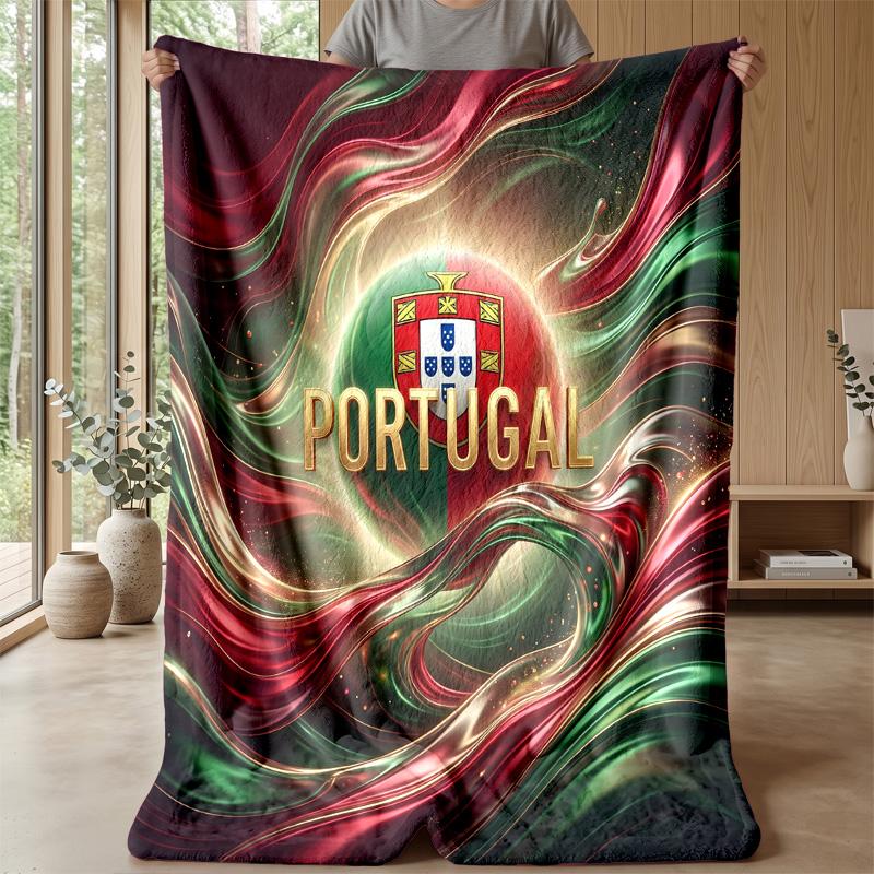 Portugal Football Printed Flannel Blanket Skin Friendly Warm Decorative Throw for Indoor Couch Bed Daily Use