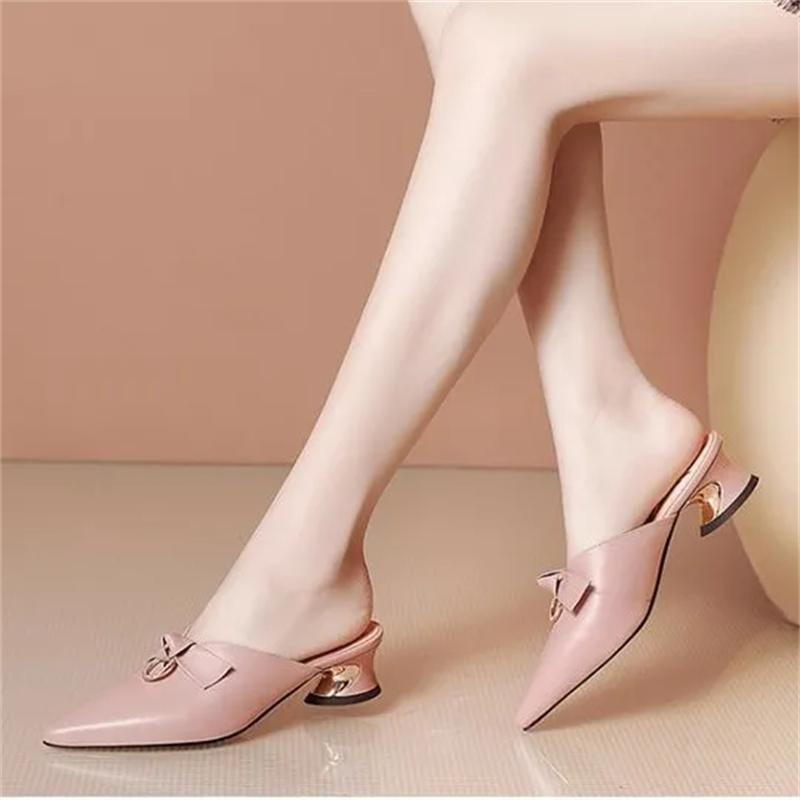 Zapatos De Mujer Women Cute Pointed Toe Pink Comfort Spring & Summer Heel Shoes Lady Cool Comfort Office & Party Heels Ab605