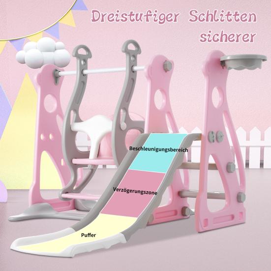 Kids Slide Swing Set, 4 In1 Baby Mini Playground, Freestanding Baby Playground with Non-Slip Ladder, Slide, Swing, Basketball Hoop Set