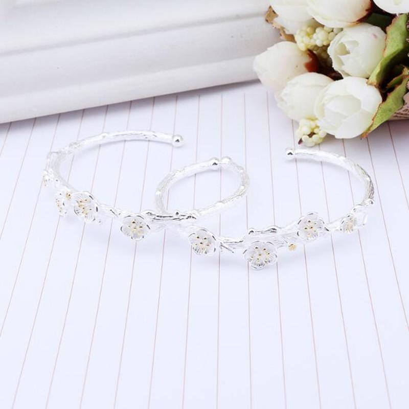 Creative Fashion 925 Sterling Silver Jewelry Exquisite Cherry Flower Blossom Branches Allergy Opening Bracelets   SL014