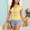 Women Summer  Top Eyelet Vacation Short Sleeve V Neck Loose Fit Shirt Spring Fashion Casual Clothes