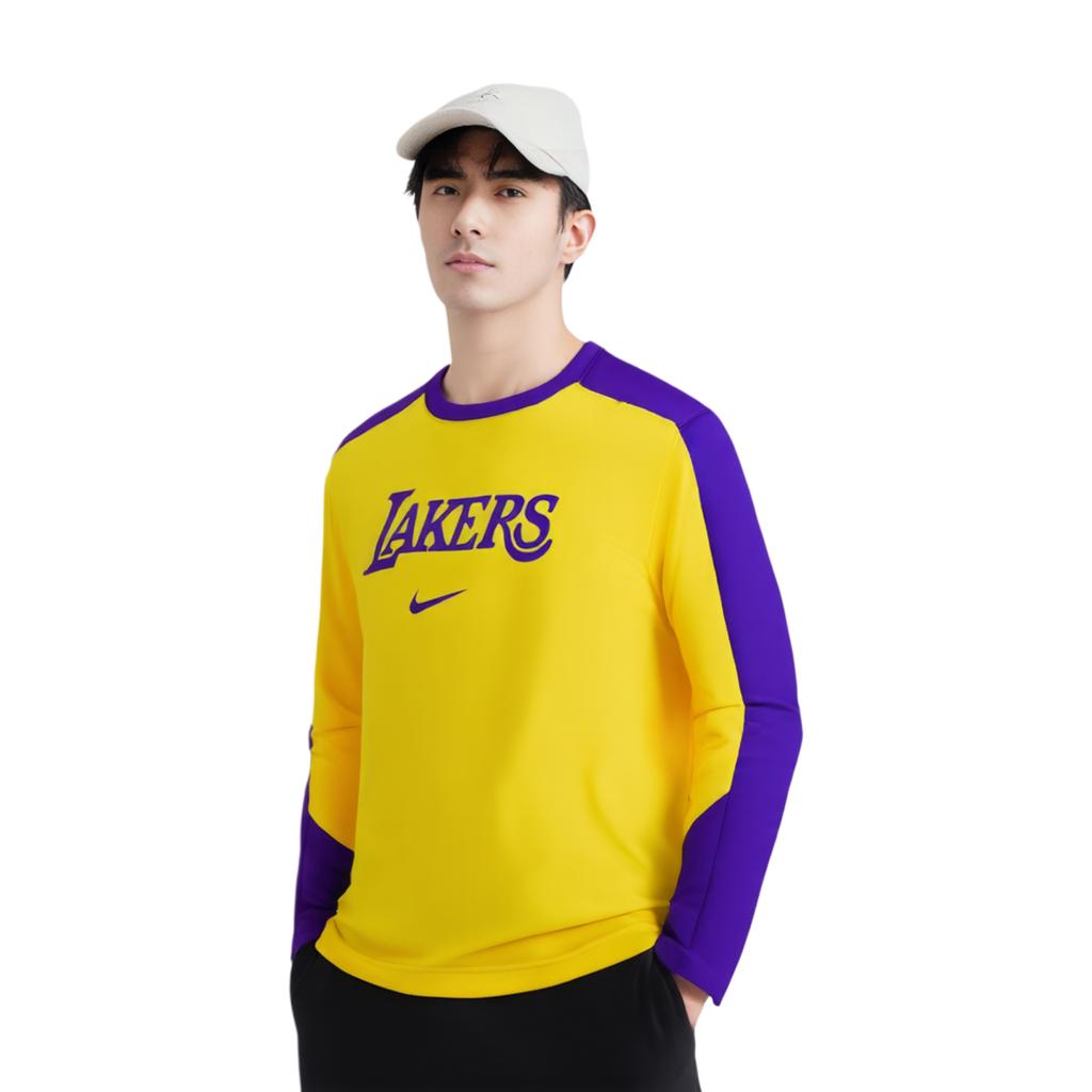 Nike X Collaborazione NBA Girocollo Moda Confortevole Color Block Asciugatura Rapida Maglietta Maniche Lunghe Uomo Top Giallo FQ3198-504