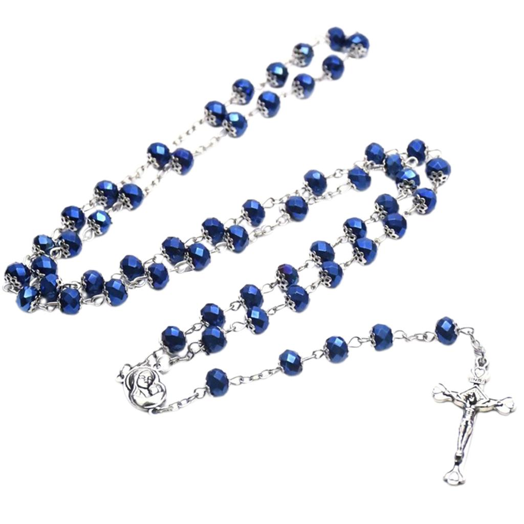 Catholic Rosary Necklace Crystal Beads Medal Cross Crucifix Pendant Fashion Religious Jewelry for Women Baptism Gift