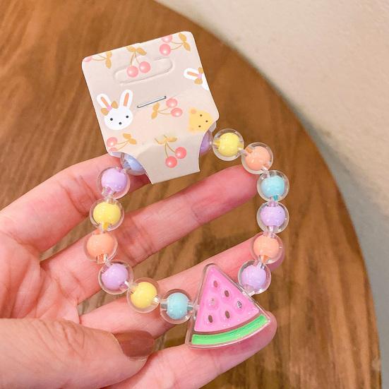 Bracelet for Kids, Macaron Color Beads Elastic Wristband, Cartoon Watermelon Lollipop Fried Egg Pendant Bracelet for Lightweight Gift Accessory