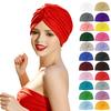 Yoga Hat with Satin Lining Hair Protection Frizz Control Soft Breathable Turban Nightcap High-Elastic Pleated Fabric Turban Hat