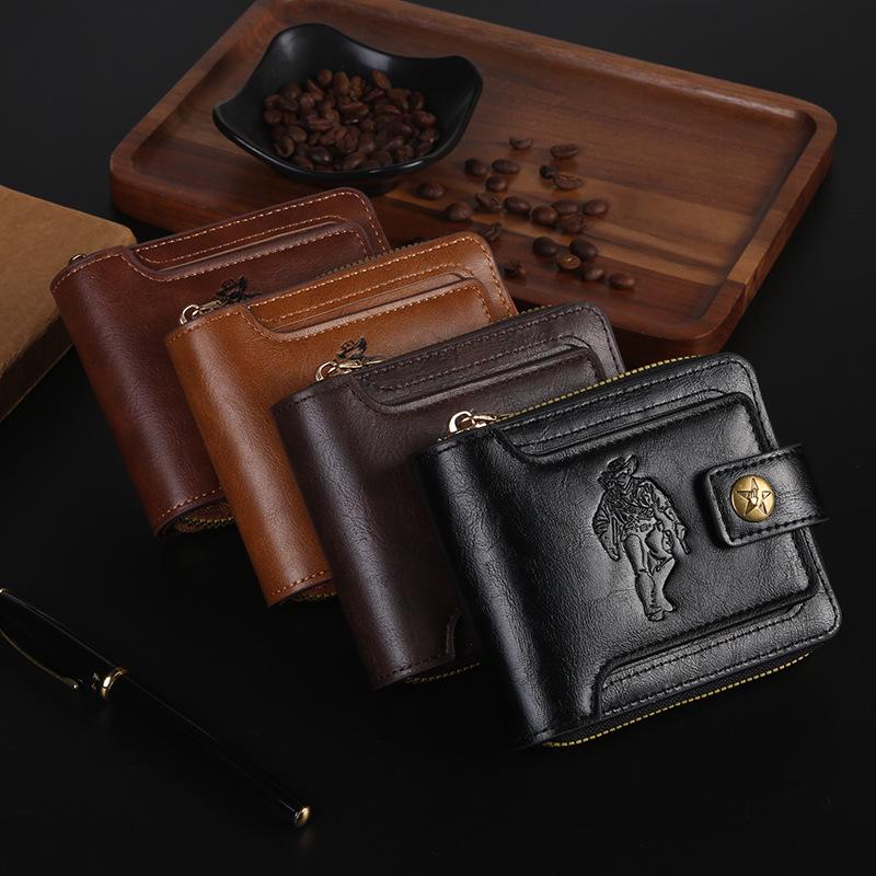 Cross-Border Men's Retro Zipper Wallet, Multi-Card Slots, Large Capacity, Business Card Holder.