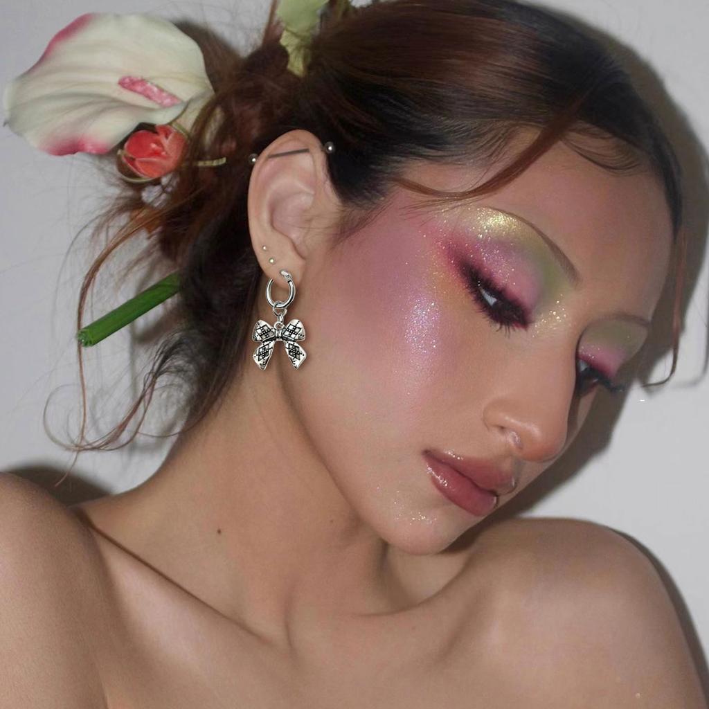 Fashion Dangle Earrings Small Hoop Earrings Sweet Cool Metal Bowknot Pendant Earrings Statement Jewelry for Women Girl